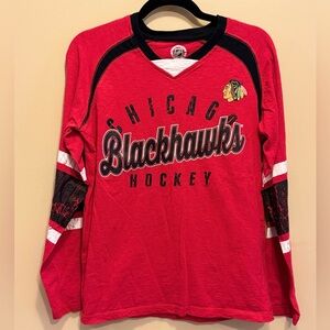 NHL Chicago Blackhawks Red and Black Long Sleeve Tee. Size small (unisex)